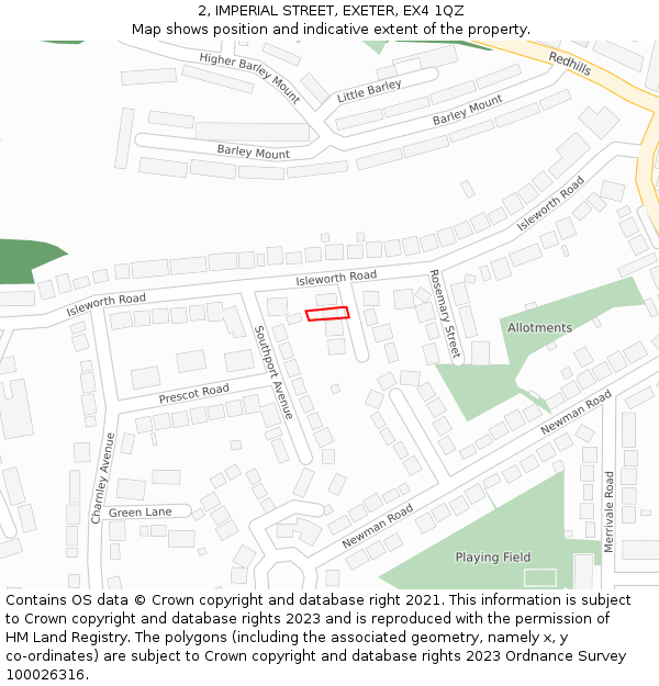 2, IMPERIAL STREET, EXETER, EX4 1QZ: Location map and indicative extent of plot