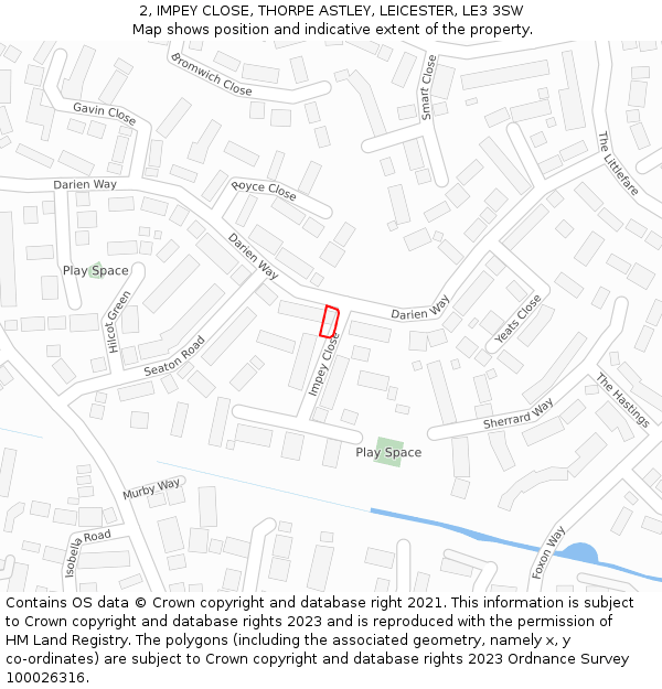 2, IMPEY CLOSE, THORPE ASTLEY, LEICESTER, LE3 3SW: Location map and indicative extent of plot