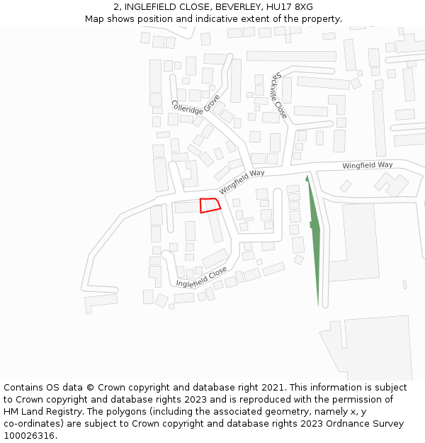 2, INGLEFIELD CLOSE, BEVERLEY, HU17 8XG: Location map and indicative extent of plot