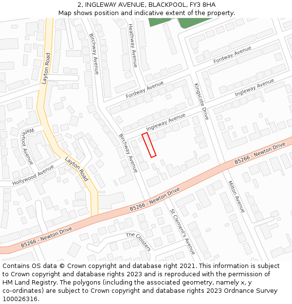 2, INGLEWAY AVENUE, BLACKPOOL, FY3 8HA: Location map and indicative extent of plot