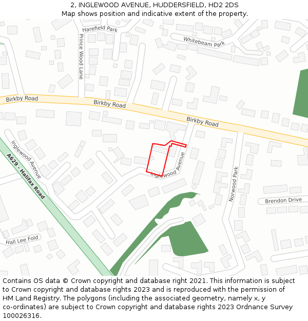 2, INGLEWOOD AVENUE, HUDDERSFIELD, HD2 2DS: Location map and indicative extent of plot