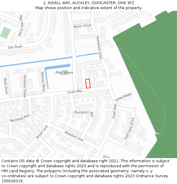 2, INSALL WAY, AUCKLEY, DONCASTER, DN9 3FZ: Location map and indicative extent of plot