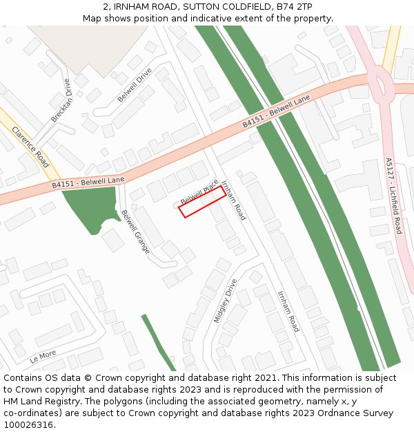 2, IRNHAM ROAD, SUTTON COLDFIELD, B74 2TP: Location map and indicative extent of plot