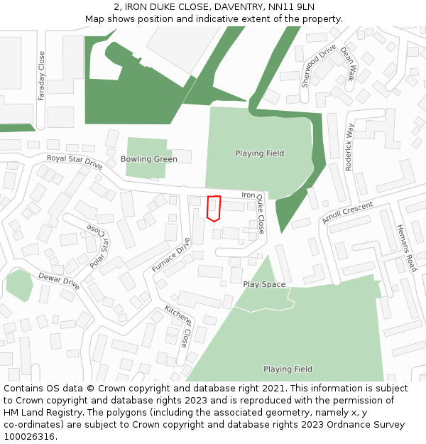 2, IRON DUKE CLOSE, DAVENTRY, NN11 9LN: Location map and indicative extent of plot