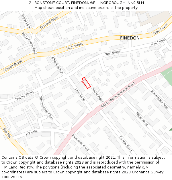 2, IRONSTONE COURT, FINEDON, WELLINGBOROUGH, NN9 5LH: Location map and indicative extent of plot