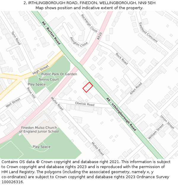 2, IRTHLINGBOROUGH ROAD, FINEDON, WELLINGBOROUGH, NN9 5EH: Location map and indicative extent of plot