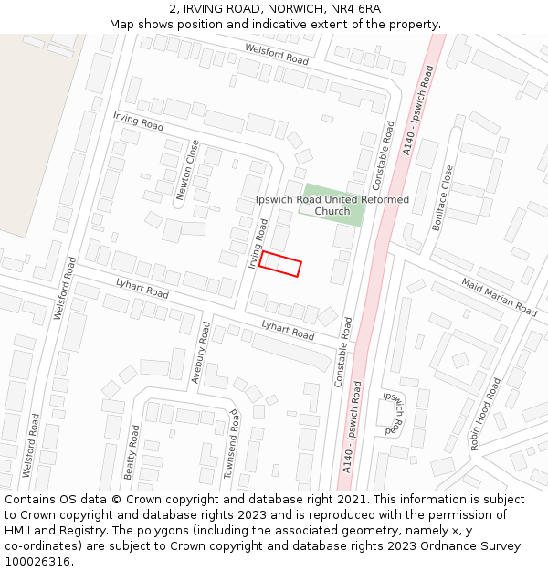 2, IRVING ROAD, NORWICH, NR4 6RA: Location map and indicative extent of plot