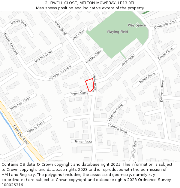 2, IRWELL CLOSE, MELTON MOWBRAY, LE13 0EL: Location map and indicative extent of plot