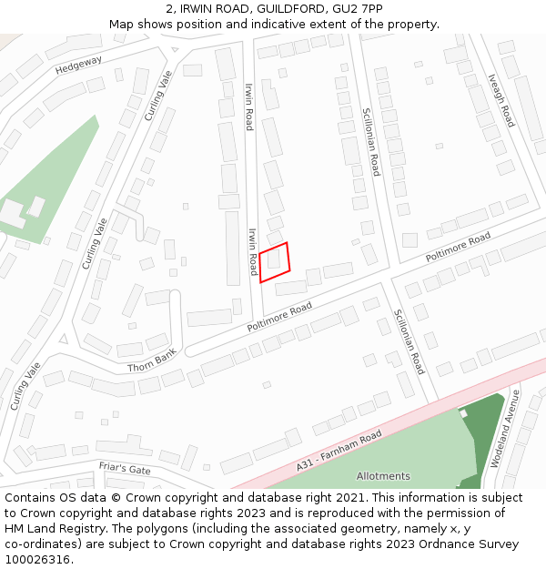 2, IRWIN ROAD, GUILDFORD, GU2 7PP: Location map and indicative extent of plot