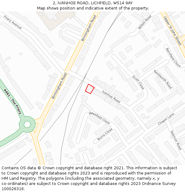 2, IVANHOE ROAD, LICHFIELD, WS14 9AY: Location map and indicative extent of plot
