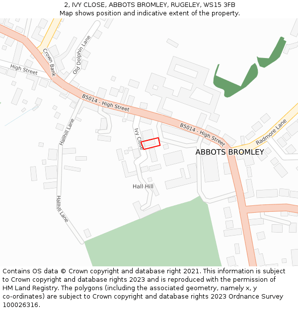 2, IVY CLOSE, ABBOTS BROMLEY, RUGELEY, WS15 3FB: Location map and indicative extent of plot