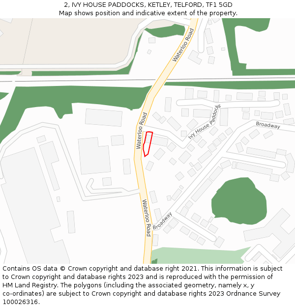 2, IVY HOUSE PADDOCKS, KETLEY, TELFORD, TF1 5GD: Location map and indicative extent of plot