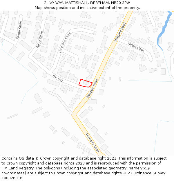 2, IVY WAY, MATTISHALL, DEREHAM, NR20 3PW: Location map and indicative extent of plot