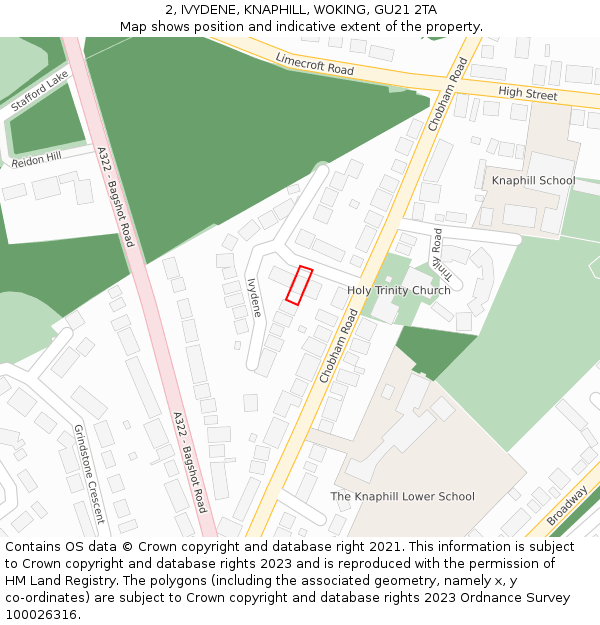 2, IVYDENE, KNAPHILL, WOKING, GU21 2TA: Location map and indicative extent of plot