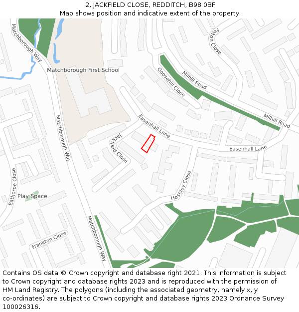 2, JACKFIELD CLOSE, REDDITCH, B98 0BF: Location map and indicative extent of plot