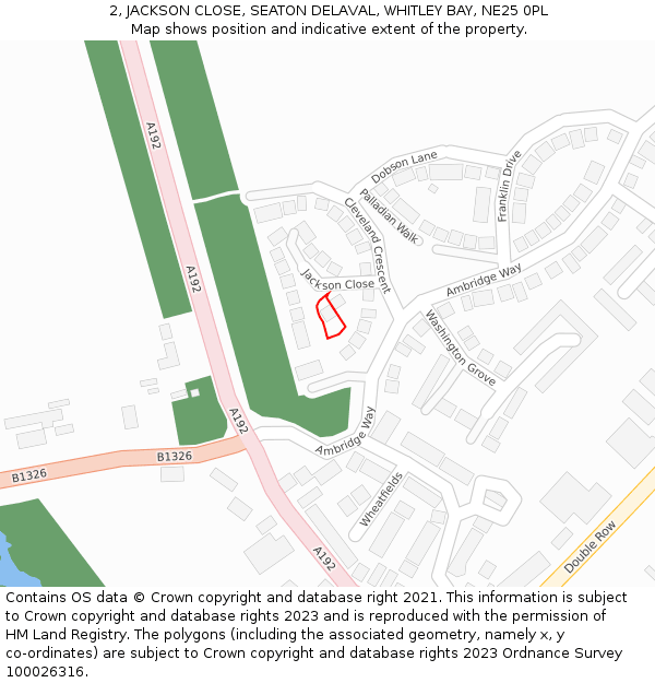 2, JACKSON CLOSE, SEATON DELAVAL, WHITLEY BAY, NE25 0PL: Location map and indicative extent of plot