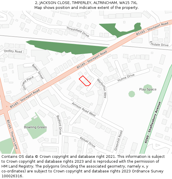 2, JACKSON CLOSE, TIMPERLEY, ALTRINCHAM, WA15 7XL: Location map and indicative extent of plot