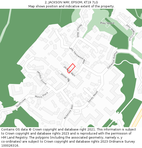 2, JACKSON WAY, EPSOM, KT19 7LG: Location map and indicative extent of plot