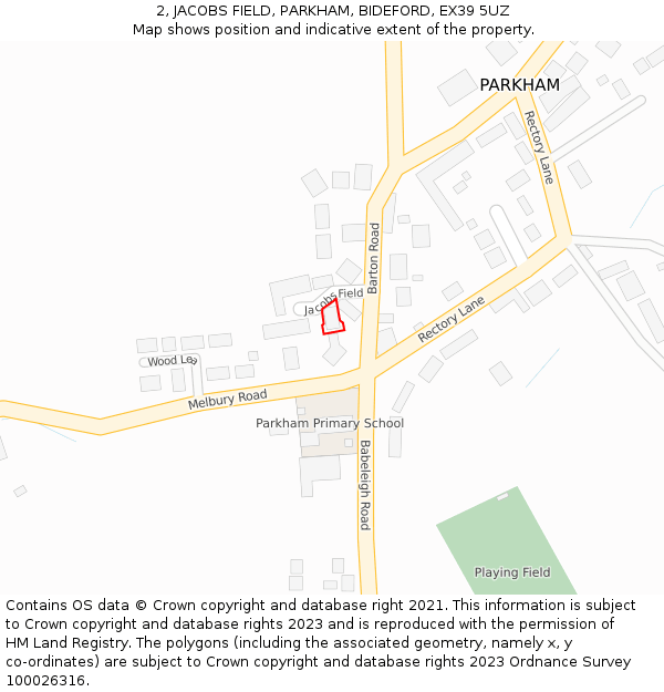 2, JACOBS FIELD, PARKHAM, BIDEFORD, EX39 5UZ: Location map and indicative extent of plot