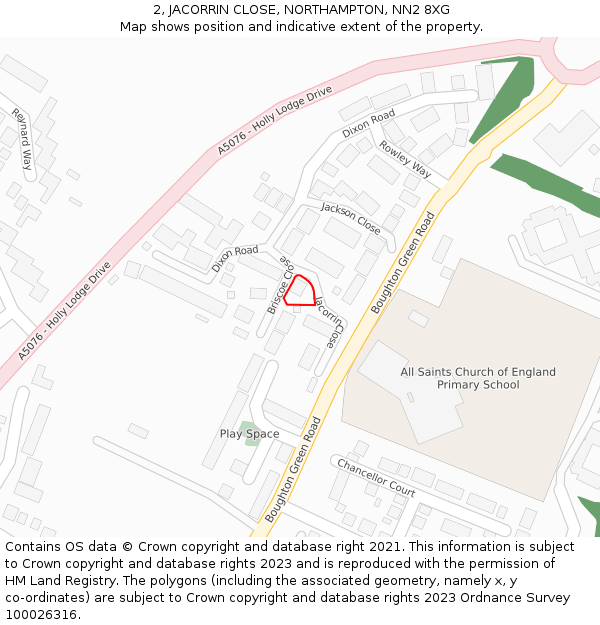 2, JACORRIN CLOSE, NORTHAMPTON, NN2 8XG: Location map and indicative extent of plot