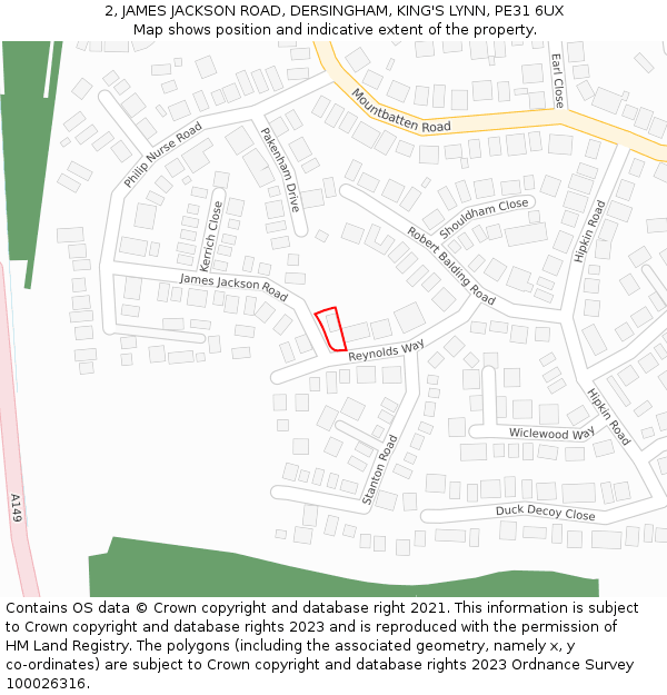 2, JAMES JACKSON ROAD, DERSINGHAM, KING'S LYNN, PE31 6UX: Location map and indicative extent of plot