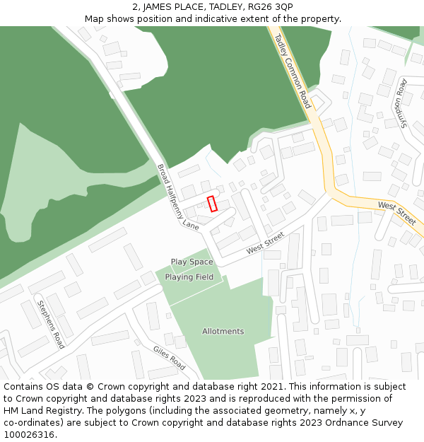 2, JAMES PLACE, TADLEY, RG26 3QP: Location map and indicative extent of plot