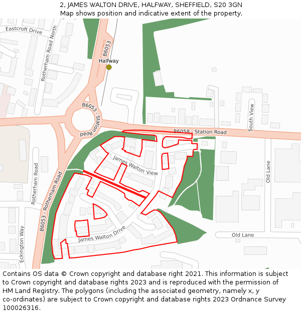 2, JAMES WALTON DRIVE, HALFWAY, SHEFFIELD, S20 3GN: Location map and indicative extent of plot