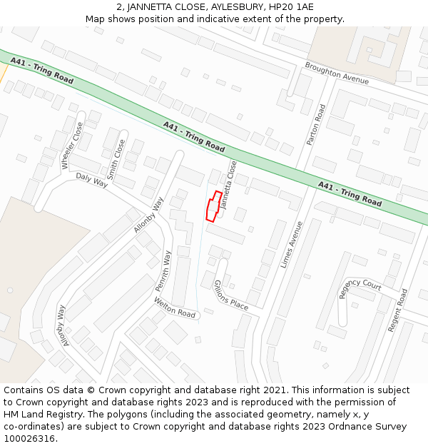 2, JANNETTA CLOSE, AYLESBURY, HP20 1AE: Location map and indicative extent of plot