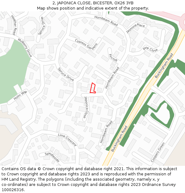 2, JAPONICA CLOSE, BICESTER, OX26 3YB: Location map and indicative extent of plot