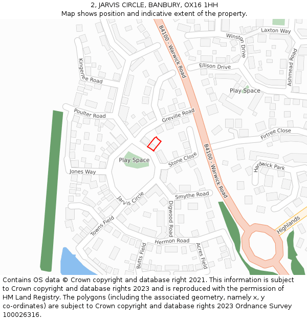 2, JARVIS CIRCLE, BANBURY, OX16 1HH: Location map and indicative extent of plot