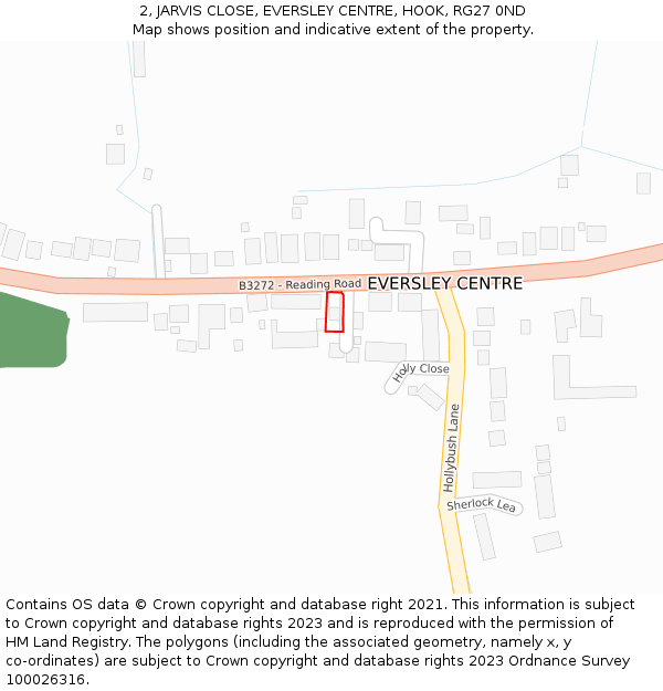 2, JARVIS CLOSE, EVERSLEY CENTRE, HOOK, RG27 0ND: Location map and indicative extent of plot