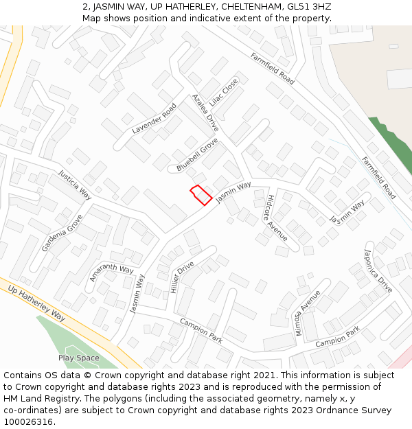 2, JASMIN WAY, UP HATHERLEY, CHELTENHAM, GL51 3HZ: Location map and indicative extent of plot