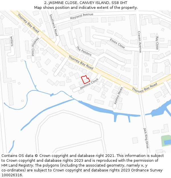 2, JASMINE CLOSE, CANVEY ISLAND, SS8 0HT: Location map and indicative extent of plot
