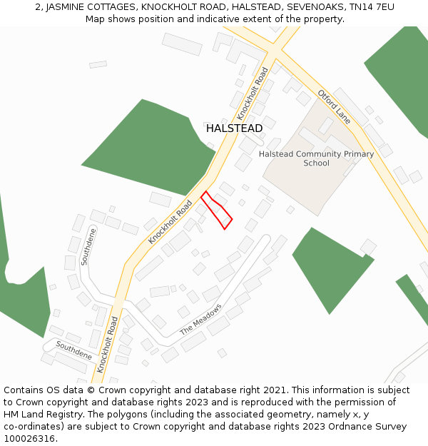 2, JASMINE COTTAGES, KNOCKHOLT ROAD, HALSTEAD, SEVENOAKS, TN14 7EU: Location map and indicative extent of plot