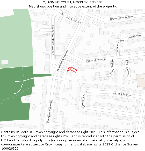 2, JASMINE COURT, HOCKLEY, SS5 5BF: Location map and indicative extent of plot