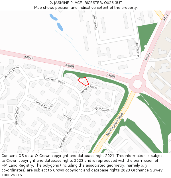 2, JASMINE PLACE, BICESTER, OX26 3UT: Location map and indicative extent of plot