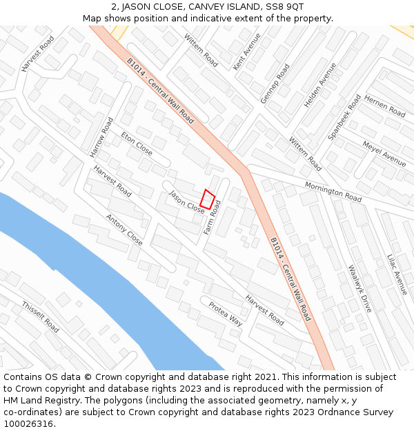 2, JASON CLOSE, CANVEY ISLAND, SS8 9QT: Location map and indicative extent of plot