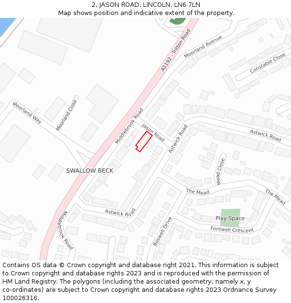 2, JASON ROAD, LINCOLN, LN6 7LN: Location map and indicative extent of plot