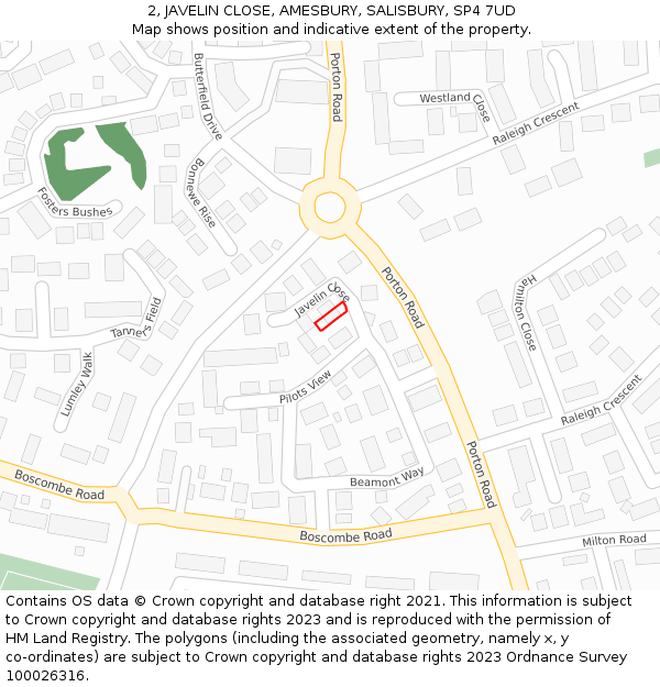 2, JAVELIN CLOSE, AMESBURY, SALISBURY, SP4 7UD: Location map and indicative extent of plot