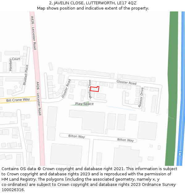 2, JAVELIN CLOSE, LUTTERWORTH, LE17 4QZ: Location map and indicative extent of plot