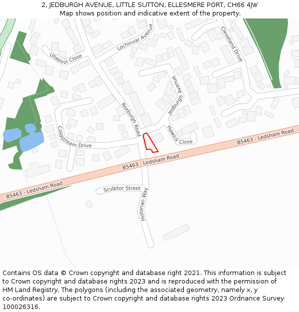 2, JEDBURGH AVENUE, LITTLE SUTTON, ELLESMERE PORT, CH66 4JW: Location map and indicative extent of plot