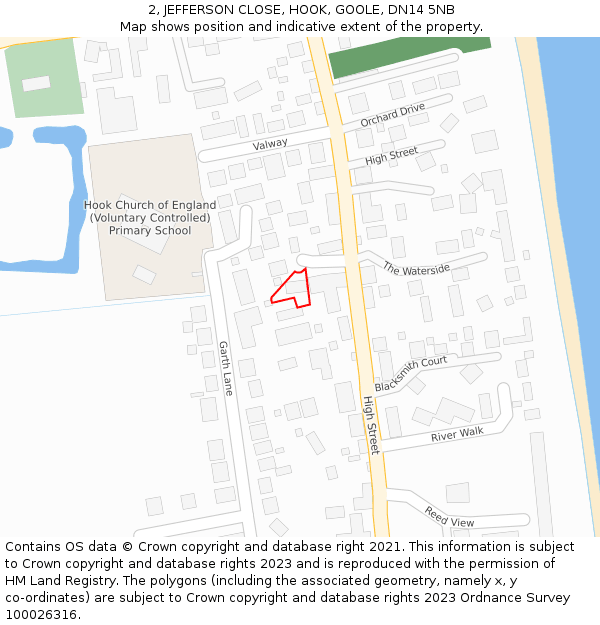 2, JEFFERSON CLOSE, HOOK, GOOLE, DN14 5NB: Location map and indicative extent of plot