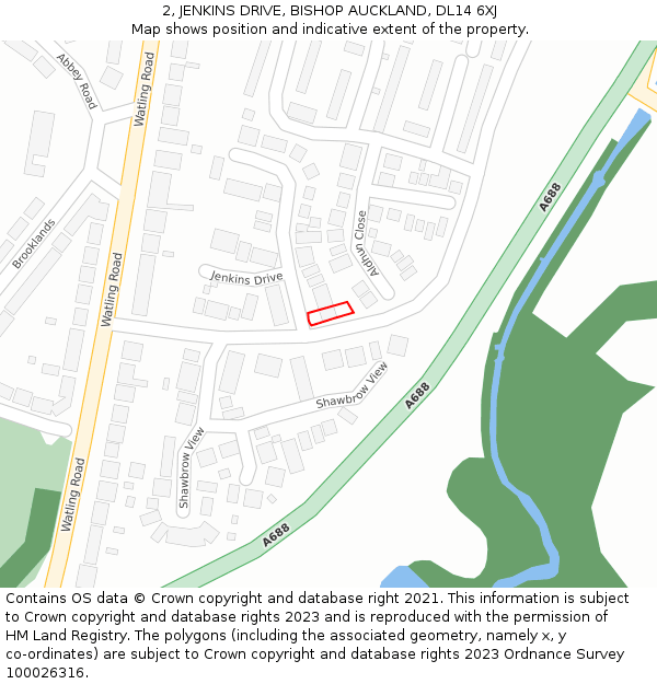 2, JENKINS DRIVE, BISHOP AUCKLAND, DL14 6XJ: Location map and indicative extent of plot
