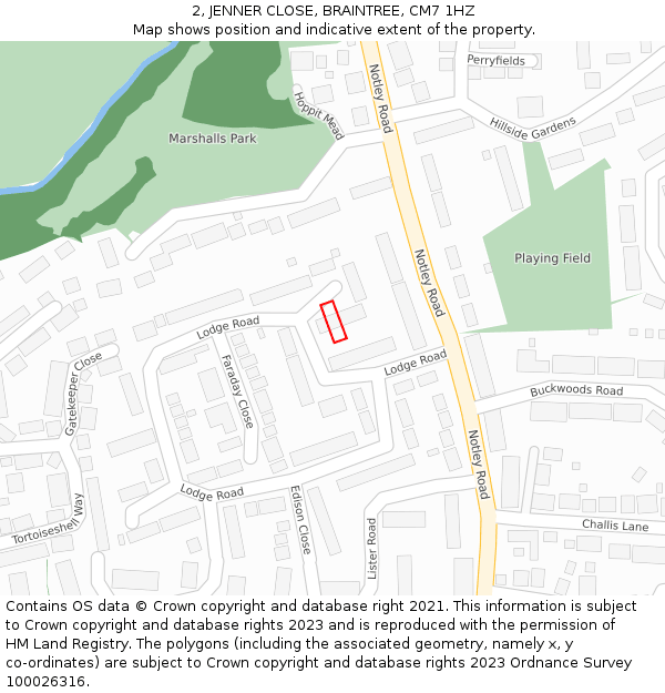 2, JENNER CLOSE, BRAINTREE, CM7 1HZ: Location map and indicative extent of plot