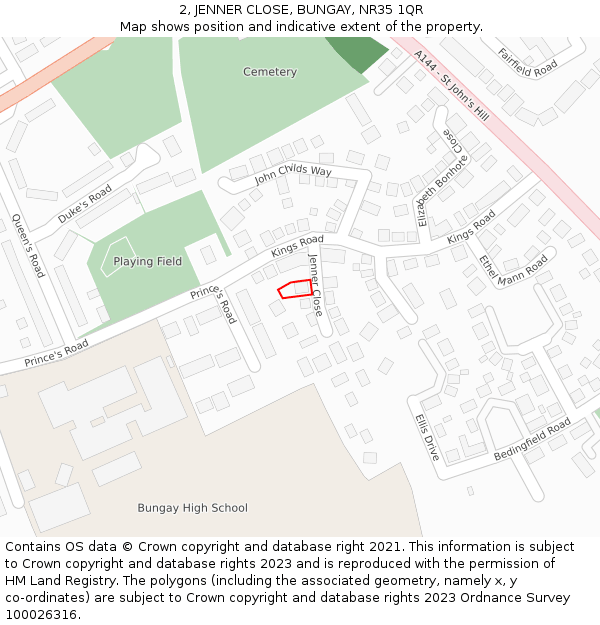 2, JENNER CLOSE, BUNGAY, NR35 1QR: Location map and indicative extent of plot