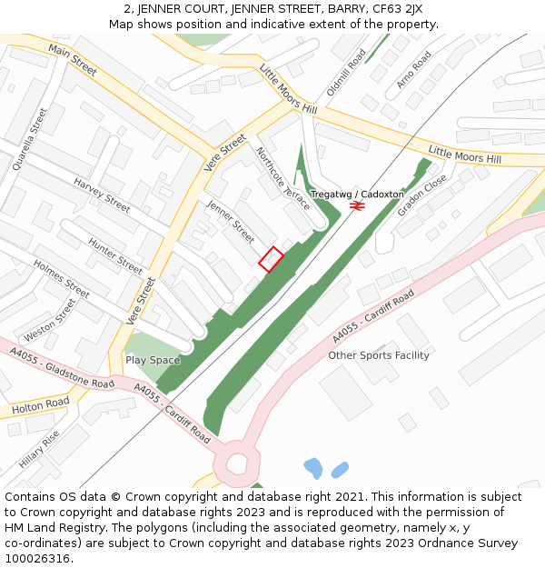 2, JENNER COURT, JENNER STREET, BARRY, CF63 2JX: Location map and indicative extent of plot