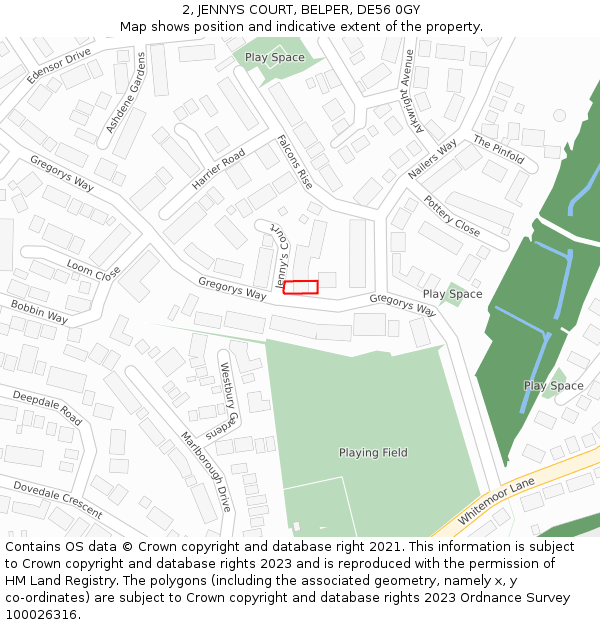 2, JENNYS COURT, BELPER, DE56 0GY: Location map and indicative extent of plot