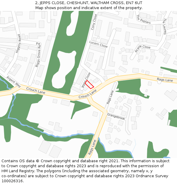 2, JEPPS CLOSE, CHESHUNT, WALTHAM CROSS, EN7 6UT: Location map and indicative extent of plot