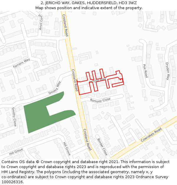 2, JERICHO WAY, OAKES, HUDDERSFIELD, HD3 3WZ: Location map and indicative extent of plot