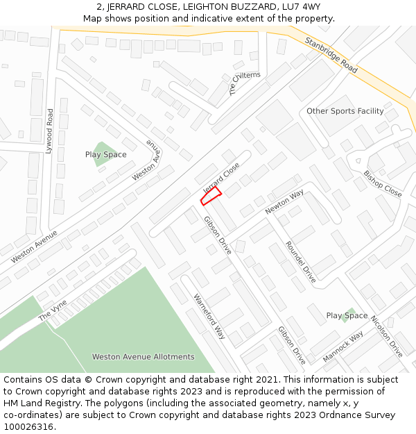 2, JERRARD CLOSE, LEIGHTON BUZZARD, LU7 4WY: Location map and indicative extent of plot